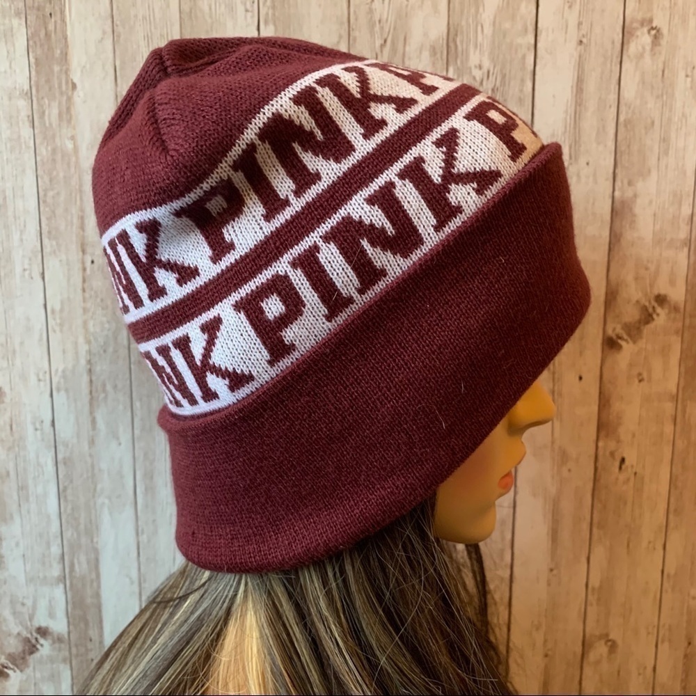 🌖 Pink Victoria’s Secret Maroon Knit Beanie